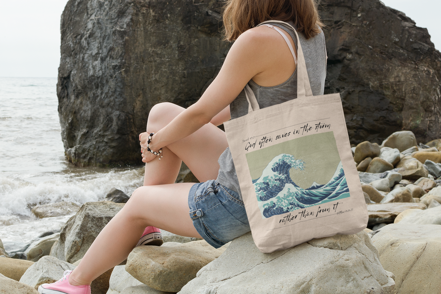 God Saves in the Storm Canvas Tote Bag