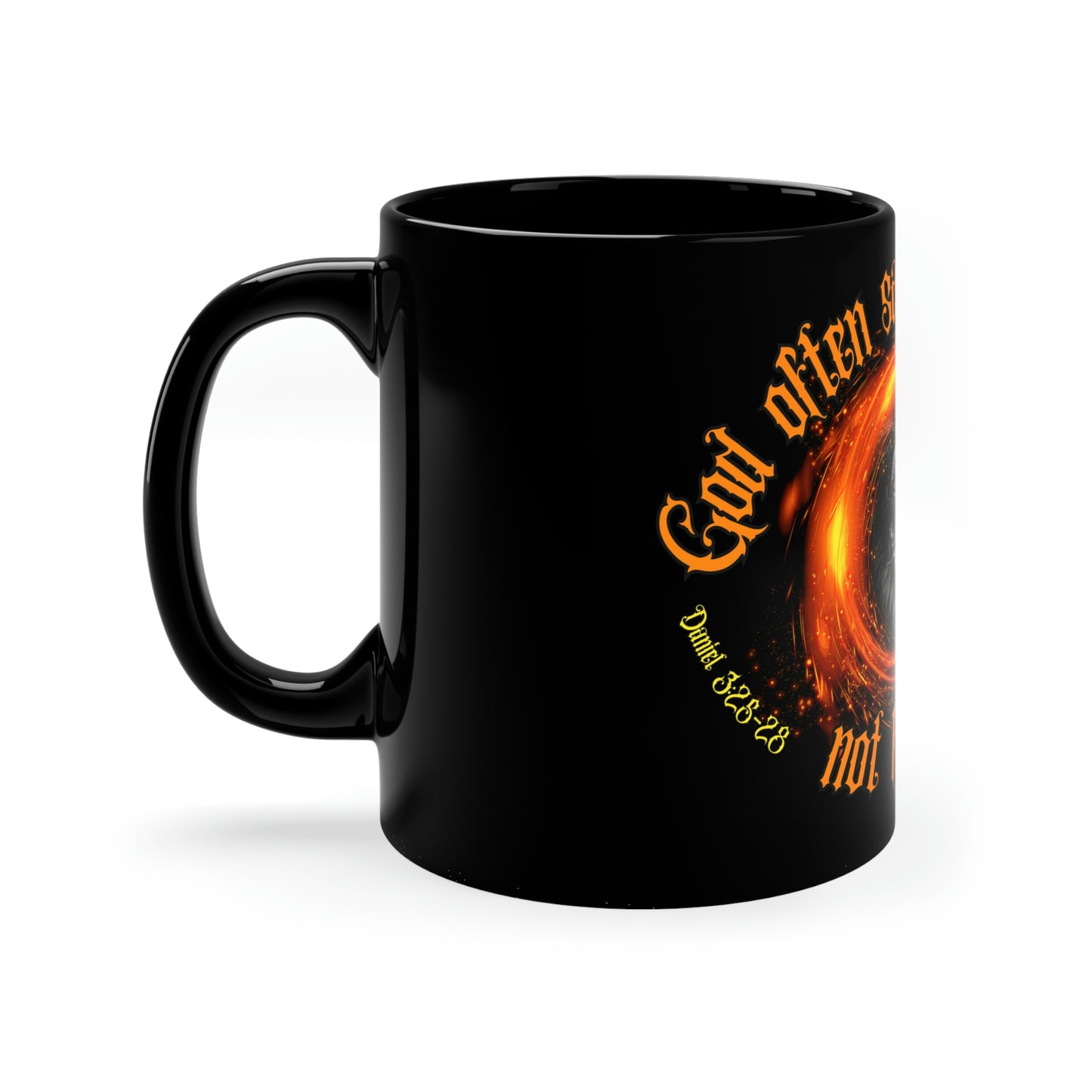 God Saves In The Fire Ceramic Black Mug 11oz