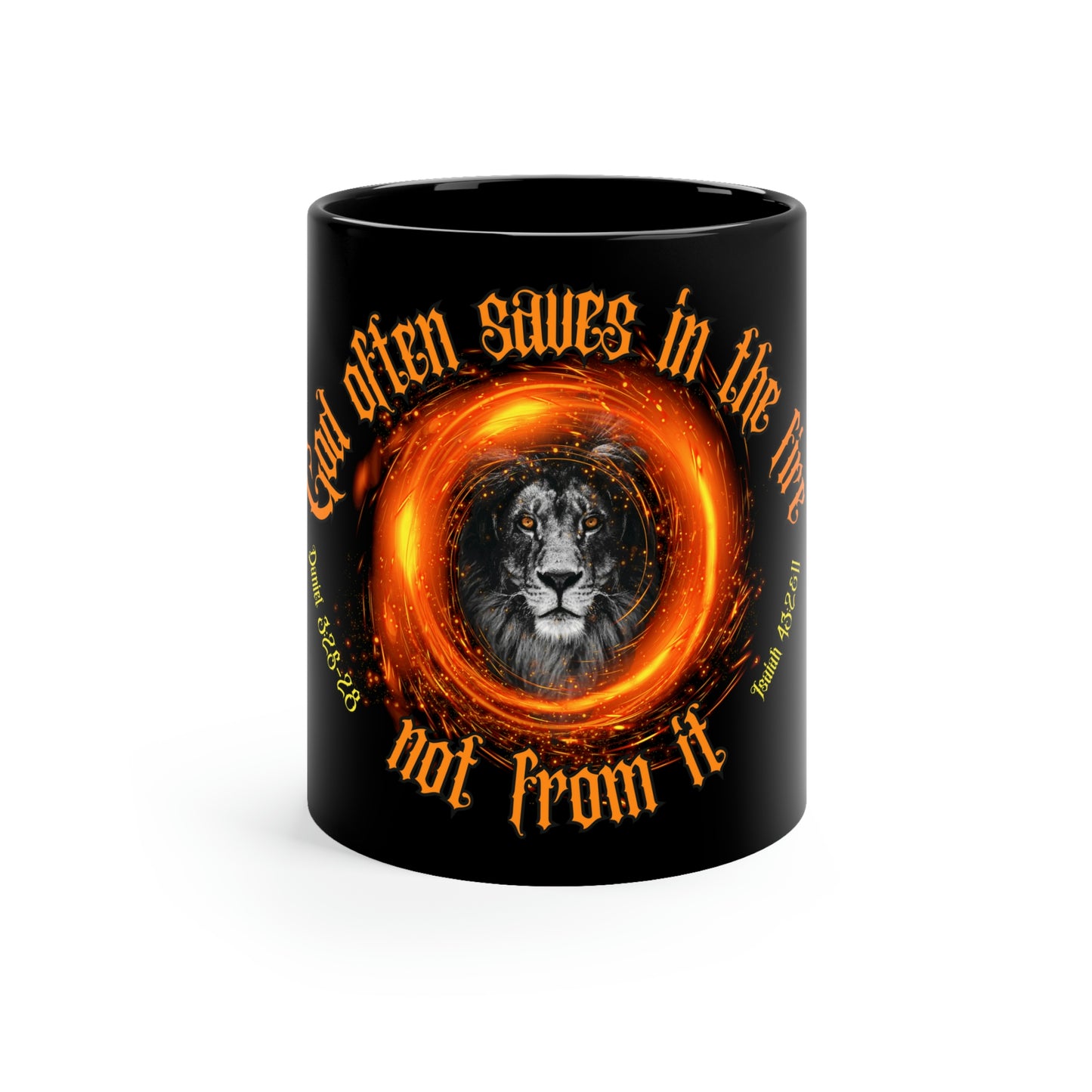 God Saves In The Fire Ceramic Black Mug 11oz